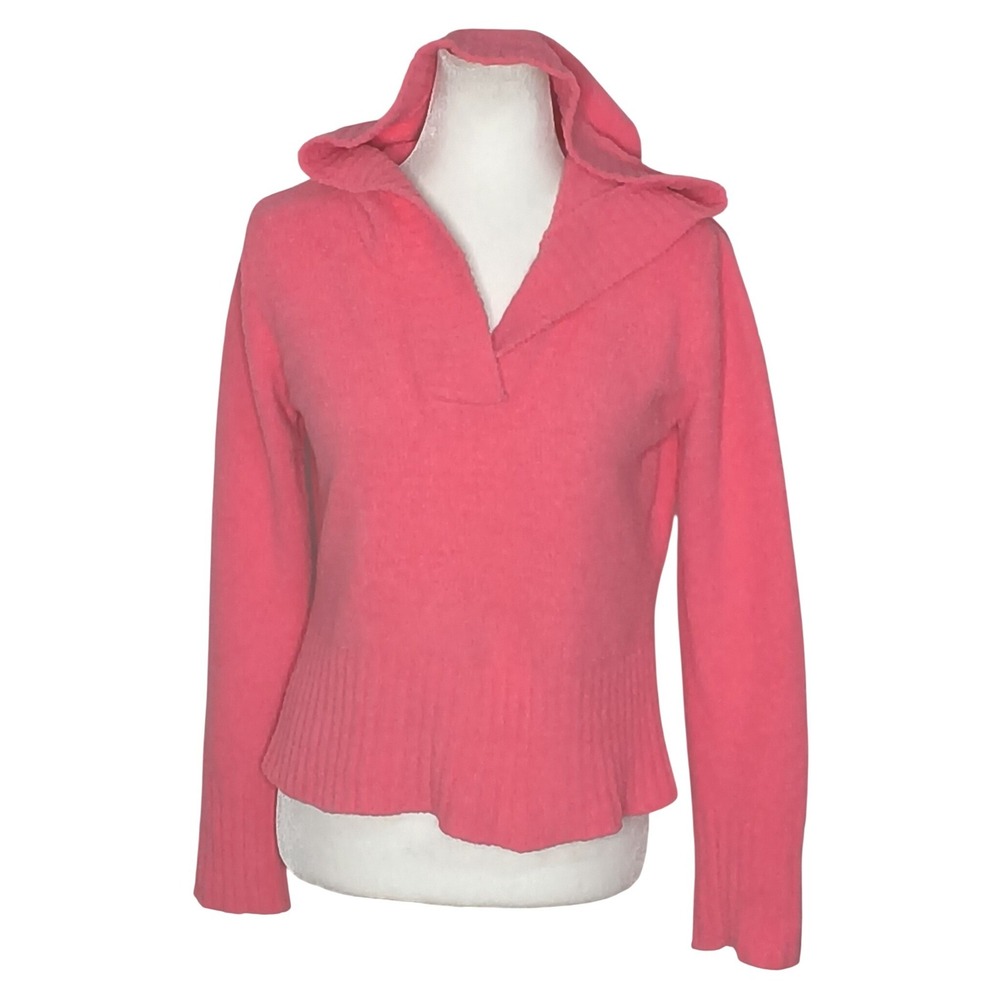 Maurices Chenille Hoodie Sweater Womens Pink Pullover Ribbed Knit Long Sleeve‎